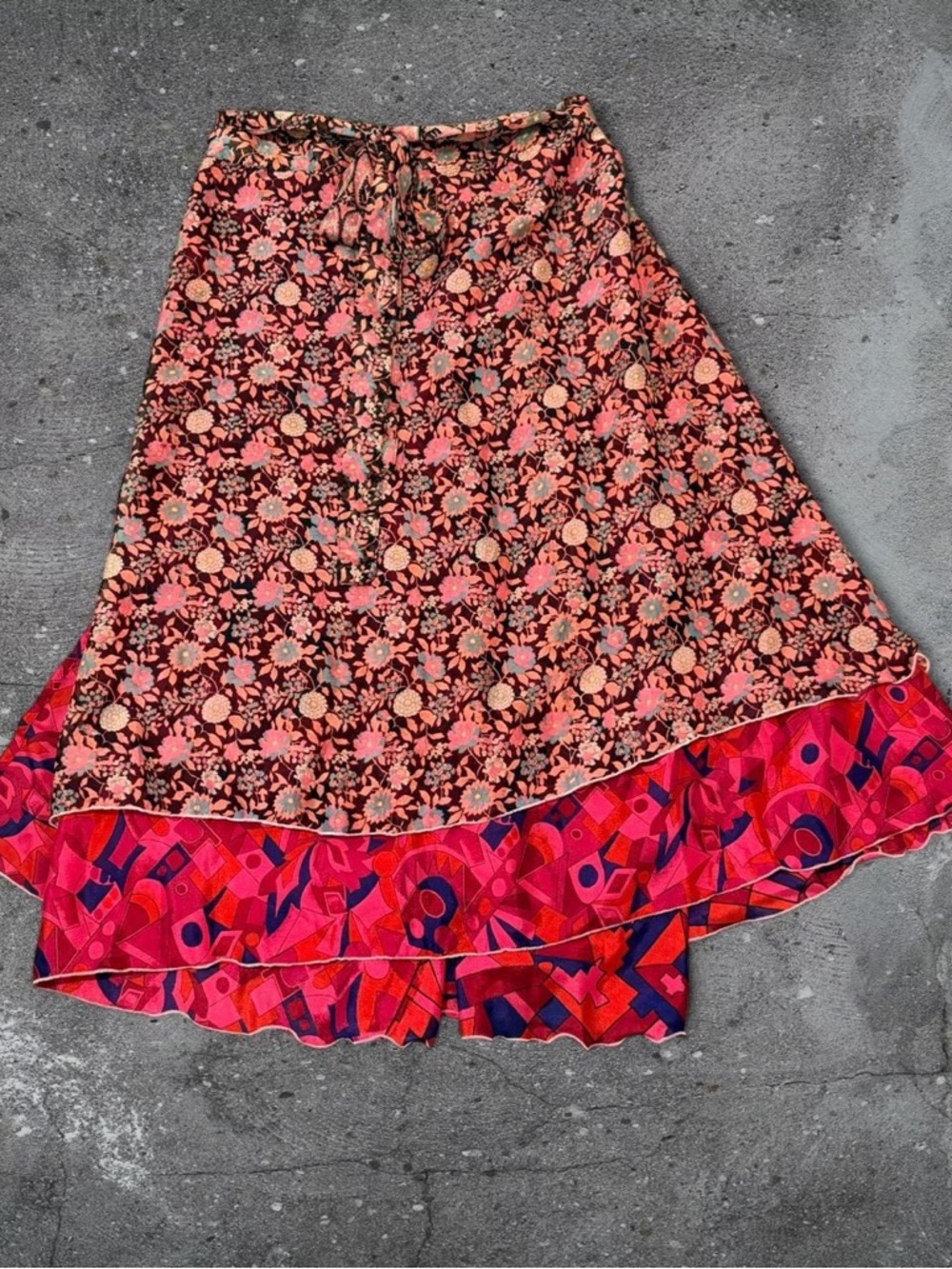 reversible silk wrap skirt boho indian maxi y2k rare